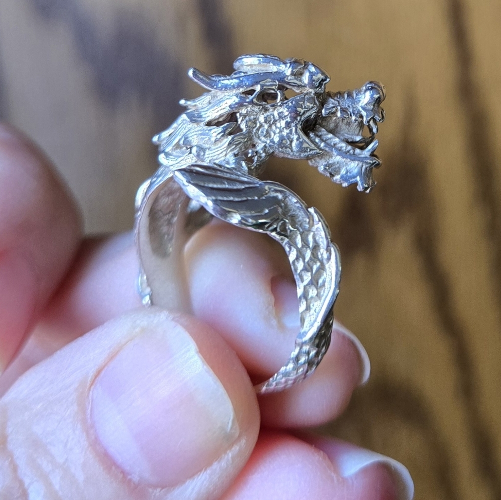 Silver Dragon Head Ring
